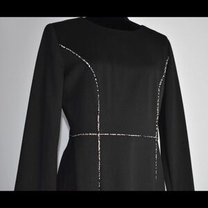 Karl Lagerfeld Black 3/4 Sleeve Dress with Silver Animal Print Piping Back Zip
